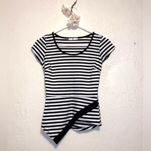 A’gaci women’s top small black white Striped Peplum shirt blouse asymmetrical